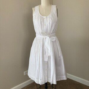 Kate Spade New York - White Dot Eyelet Cotton Dress with Detachable Tie